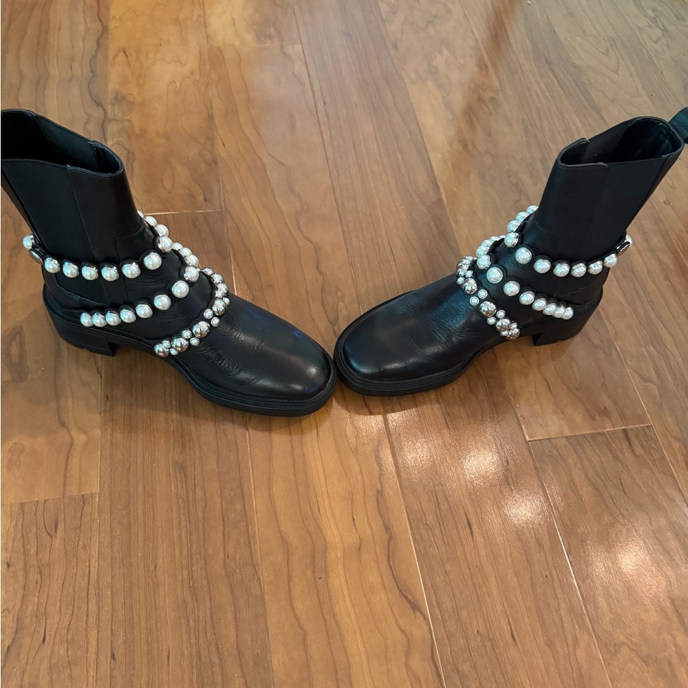 Zara Black Ankle Boots with Pearl Embellishments